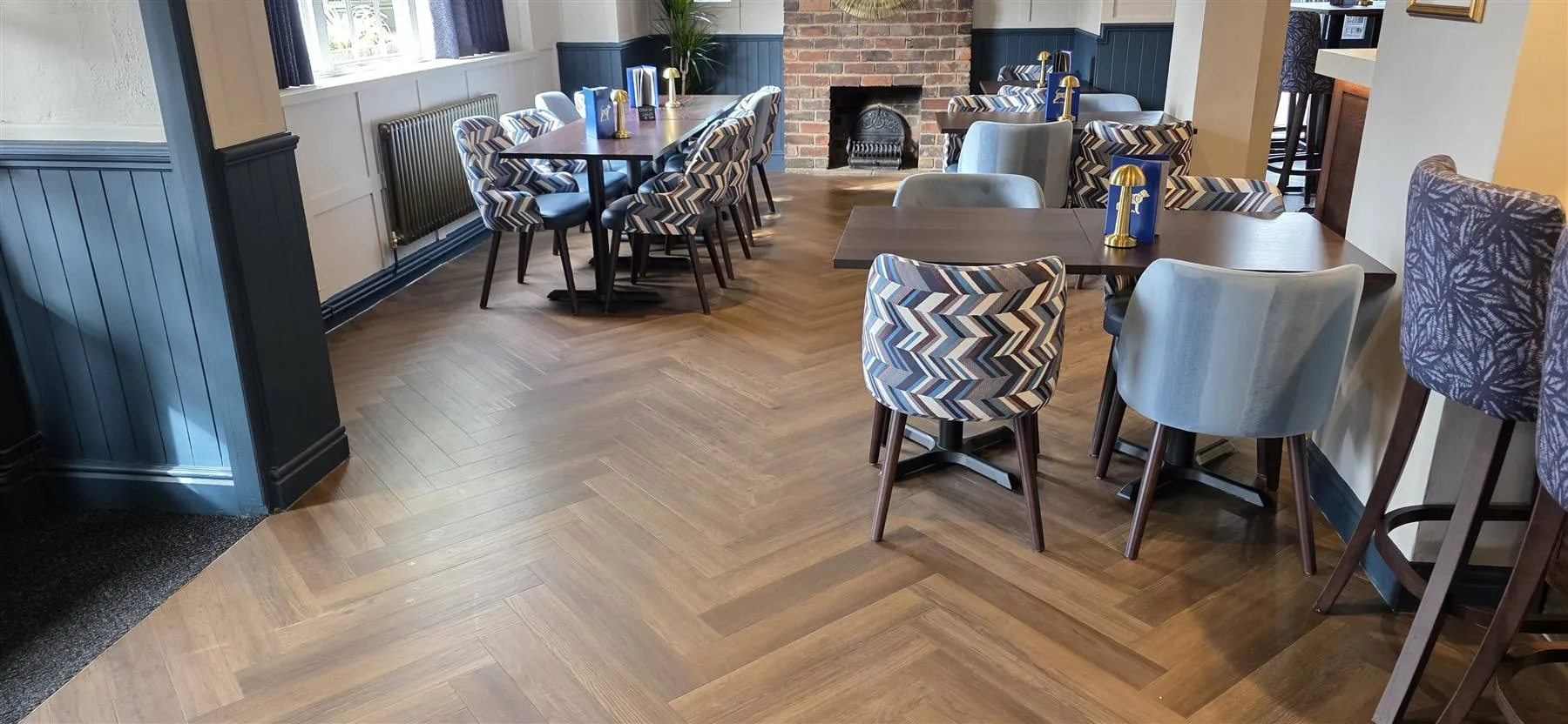 Karndean Art Select herringbone LVT through the bar at The Talbot, Belbroughton